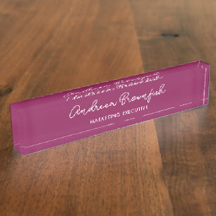 Elegant Magenta Burgundy Business Office Job Title Nameplate
