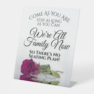 Elegant Magenta Cassis Rose Open Seating Wedding Pedestal Sign