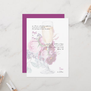 Elegant Magenta Floral Champagne Wedding Invitation