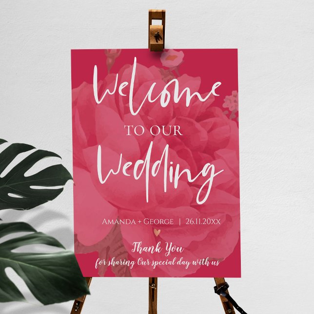 Elegant Magenta Floral welcome To Our Wedding Poster (Creator Uploaded)