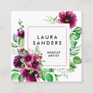 Elegant Magenta Fuchsia Flower Makeup Artist Square Business Card