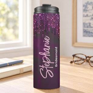Elegant magenta glitter drips bridal anniversary thermal tumbler