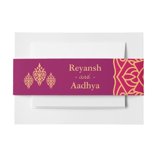Elegant Magenta Gold Hindu Mandala Indian Wedding  Invitation Belly Band (Front Example)