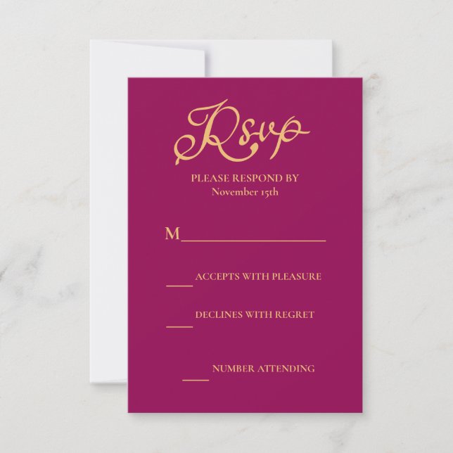 Elegant Magenta Gold Hindu Mandala Indian Wedding RSVP Card (Front)