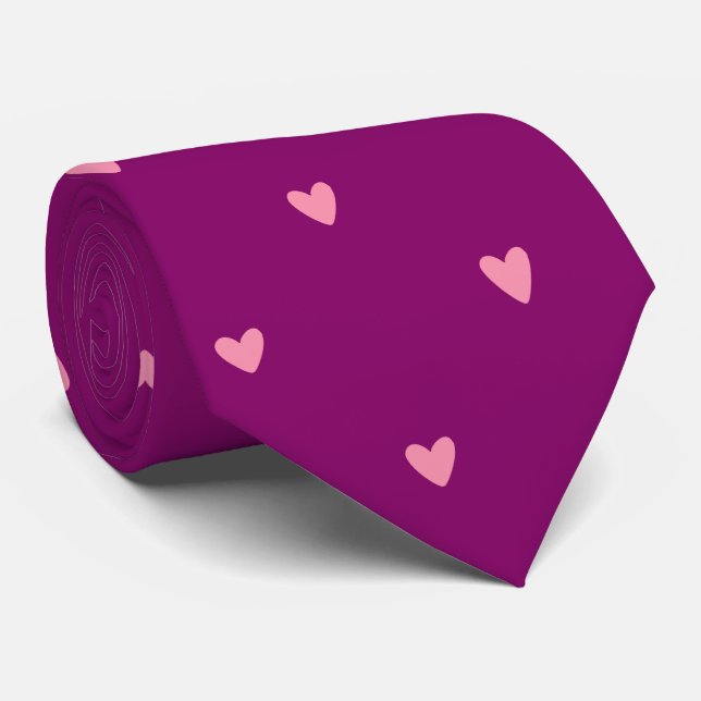 Elegant Magenta Heart Pattern Necktie for Weddings (Rolled)