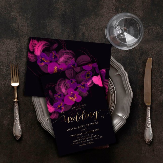 Elegant Magenta Moody Purple Orchid Floral Wedding Invitation (Creator Uploaded)