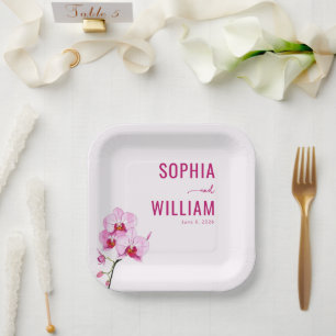 Elegant Magenta Orchid Floral Paper Plate
