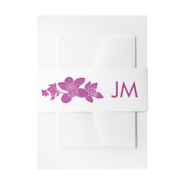Elegant Magenta Orchids Monogram Floral Wedding Invitation Belly Band (Front Example)
