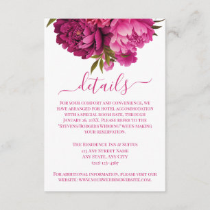 Elegant Magenta Peony Floral Wedding Details Enclosure Card