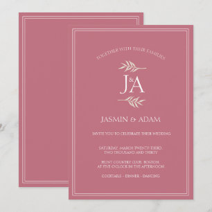 Elegant Magenta Pink Classic Initials Wedding Invitation