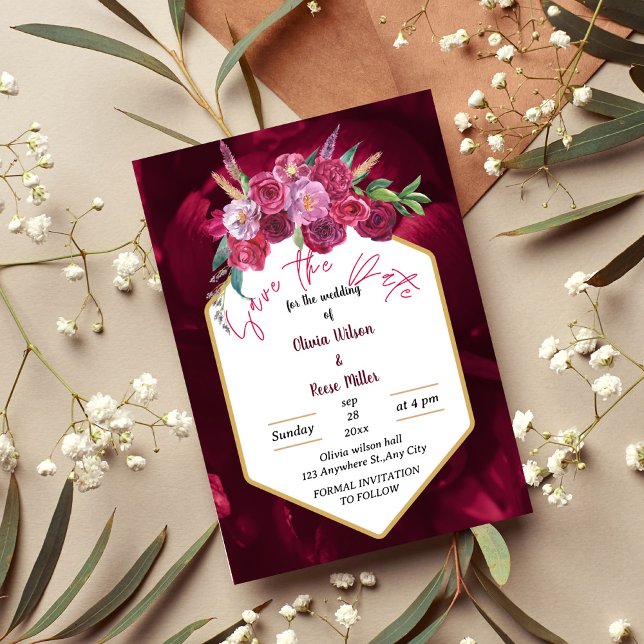 elegant magenta pink floral save the date  invitation (Creator Uploaded)