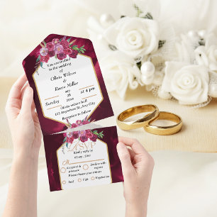 elegant magenta pink floral Wedding  All In One  Invitation