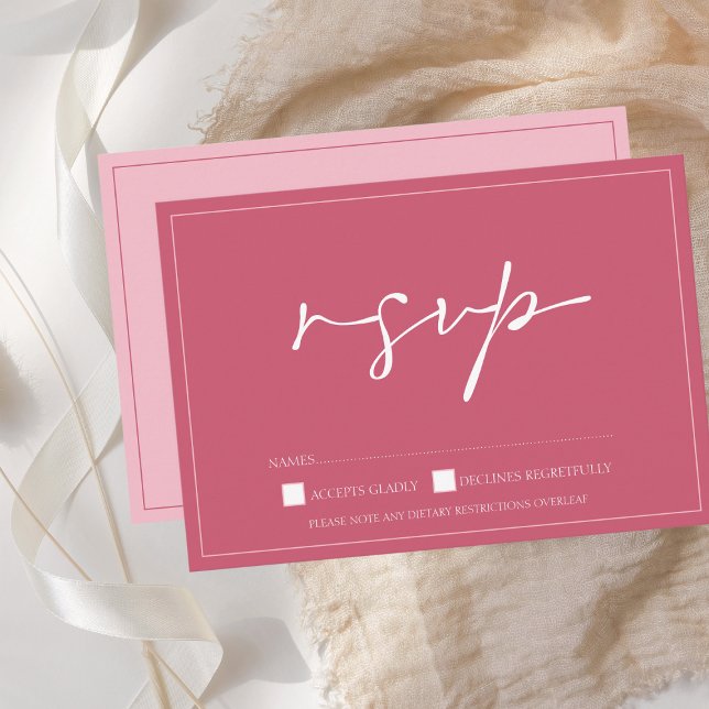 Elegant Magenta Pink Minimal Script Wedding RSVP Card (Creator Uploaded)
