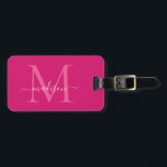 Elegant Magenta Pink White Monogram Script Name Luggage Tag<br><div class="desc">Elegant Magenta Hot Pink White Monogram Script Name Stylish Bag Tag</div>