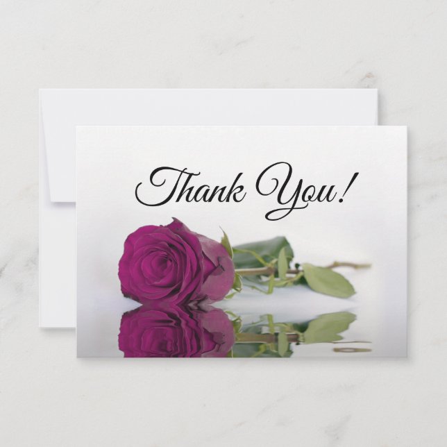 Elegant Magenta Plum Mirrored Rose Simple Wedding Thank You Card (Front)