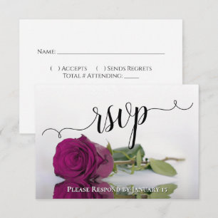 Elegant Magenta Plum Reflecting Rose Wedding RSVP Card