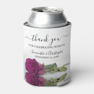 Elegant Magenta Plum Rose Wedding Thank You Can Cooler