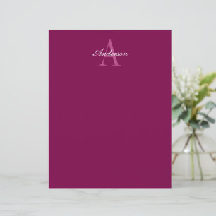 Elegant Magenta Red, Pink & White Name & Monogram Custom Letterhead