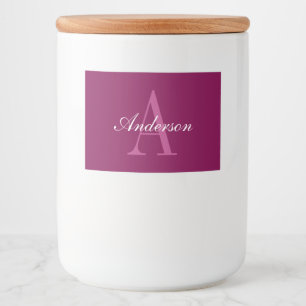 Elegant Magenta Red, Pink & White Name & Monogram Food Label