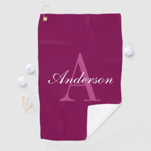 Elegant Magenta Red, Pink & White Name & Monogram Golf Towel