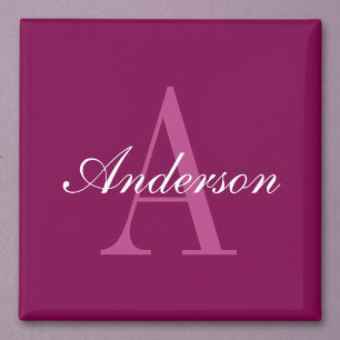 Elegant Magenta Red, Pink & White Name & Monogram Magnet