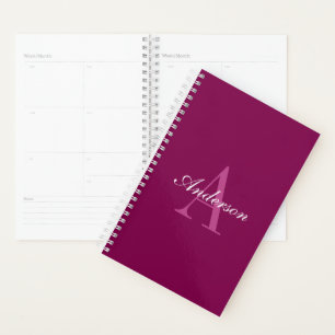 Elegant Magenta Red, Pink & White Name & Monogram Planner