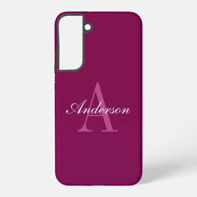 Elegant Magenta Red, Pink & White Name & Monogram Samsung Galaxy S22+ Case (Back)