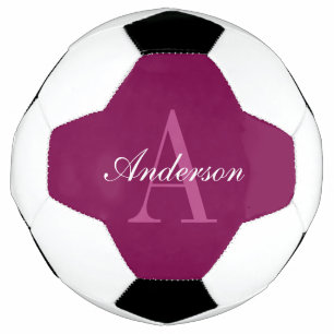 Elegant Magenta Red, Pink & White Name & Monogram Soccer Ball