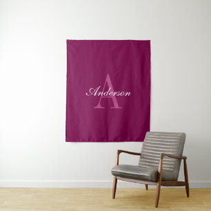 Elegant Magenta Red, Pink & White Name & Monogram Tapestry