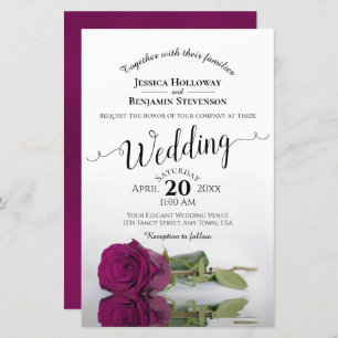 Elegant Magenta Rose BUDGET Wedding Invitation