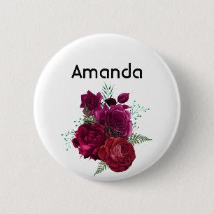 Elegant Magenta Rose Floral Bouquet 6 Cm Round Badge