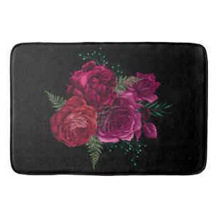 Elegant Magenta Rose Floral Bouquet Bath Mat