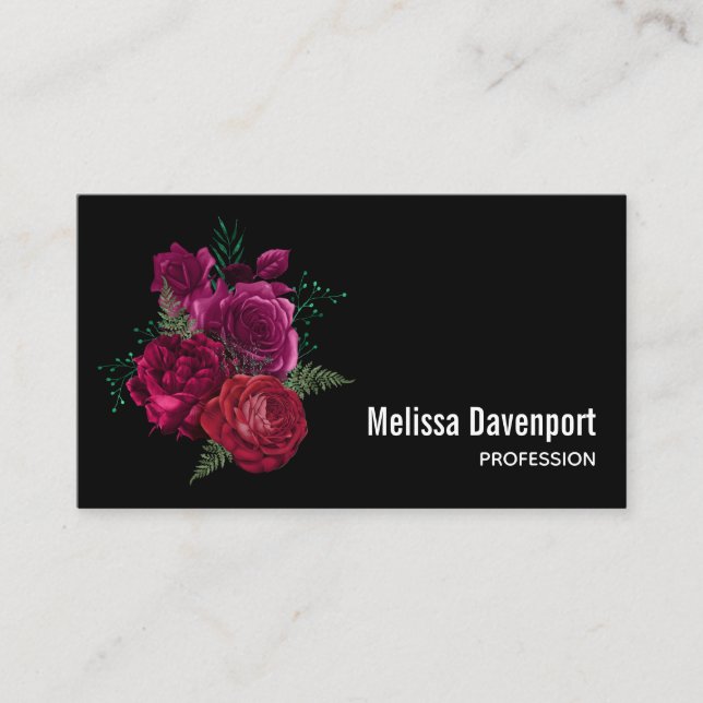  Elegant Magenta Rose Floral Bouquet Business Card (Front)