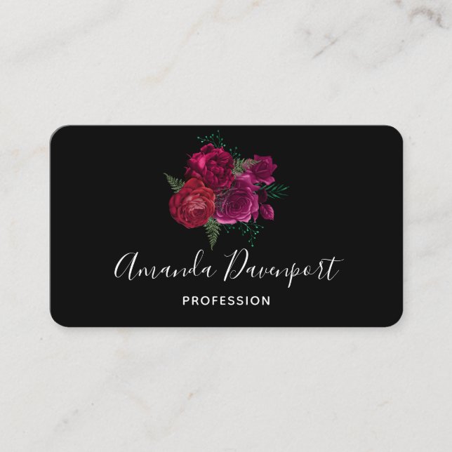 Elegant Magenta Rose Floral Bouquet Business Card (Front)