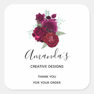 Elegant Magenta Rose Floral Bouquet Business Square Sticker