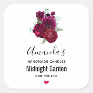 Elegant Magenta Rose Floral Bouquet Candle Biz Square Sticker