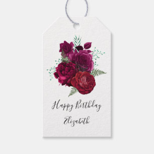 Elegant Magenta Rose Floral Bouquet Gift Tags