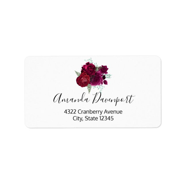 Elegant Magenta Rose Floral Bouquet Label (Front)