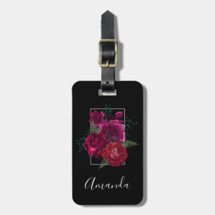 Elegant Magenta Rose Floral Bouquet Luggage Tag