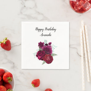 Elegant Magenta Rose Floral Bouquet Napkin