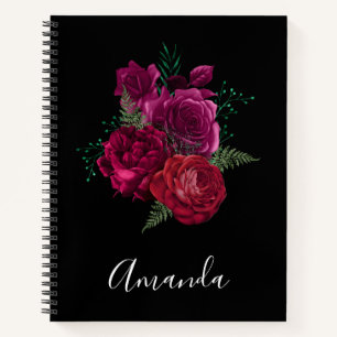 Elegant Magenta Rose Floral Bouquet Notebook