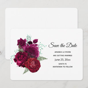 Elegant Magenta Rose Floral Bouquet Save The Date