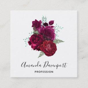 Elegant Magenta Rose Floral Bouquet Square Business Card