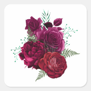 Elegant Magenta Rose Floral Bouquet Square Sticker