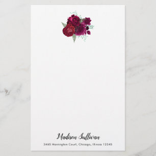Elegant Magenta Rose Floral Bouquet Stationery