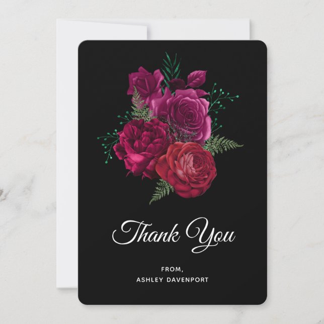 Elegant Magenta Rose Floral Bouquet Thank You (Front)