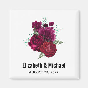 Elegant Magenta Rose Floral Bouquet Wedding Magnet