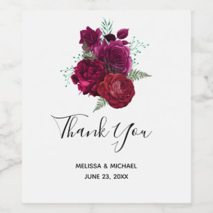 Elegant Magenta Rose Floral Bouquet Wine Label