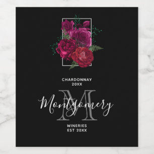 Elegant Magenta Rose Floral Bouquet Wine Making Wine Label