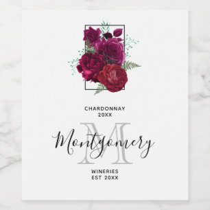 Elegant Magenta Rose Floral Bouquet Wine Making Wine Label